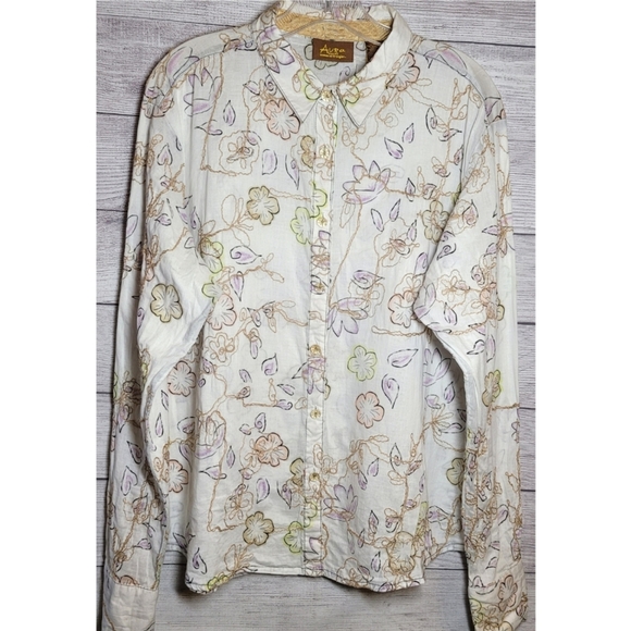 Aura by Wrangler Women's Shirt Size XXL Ivory Gold Long Sleeve Floral Western - Picture 2 of 15